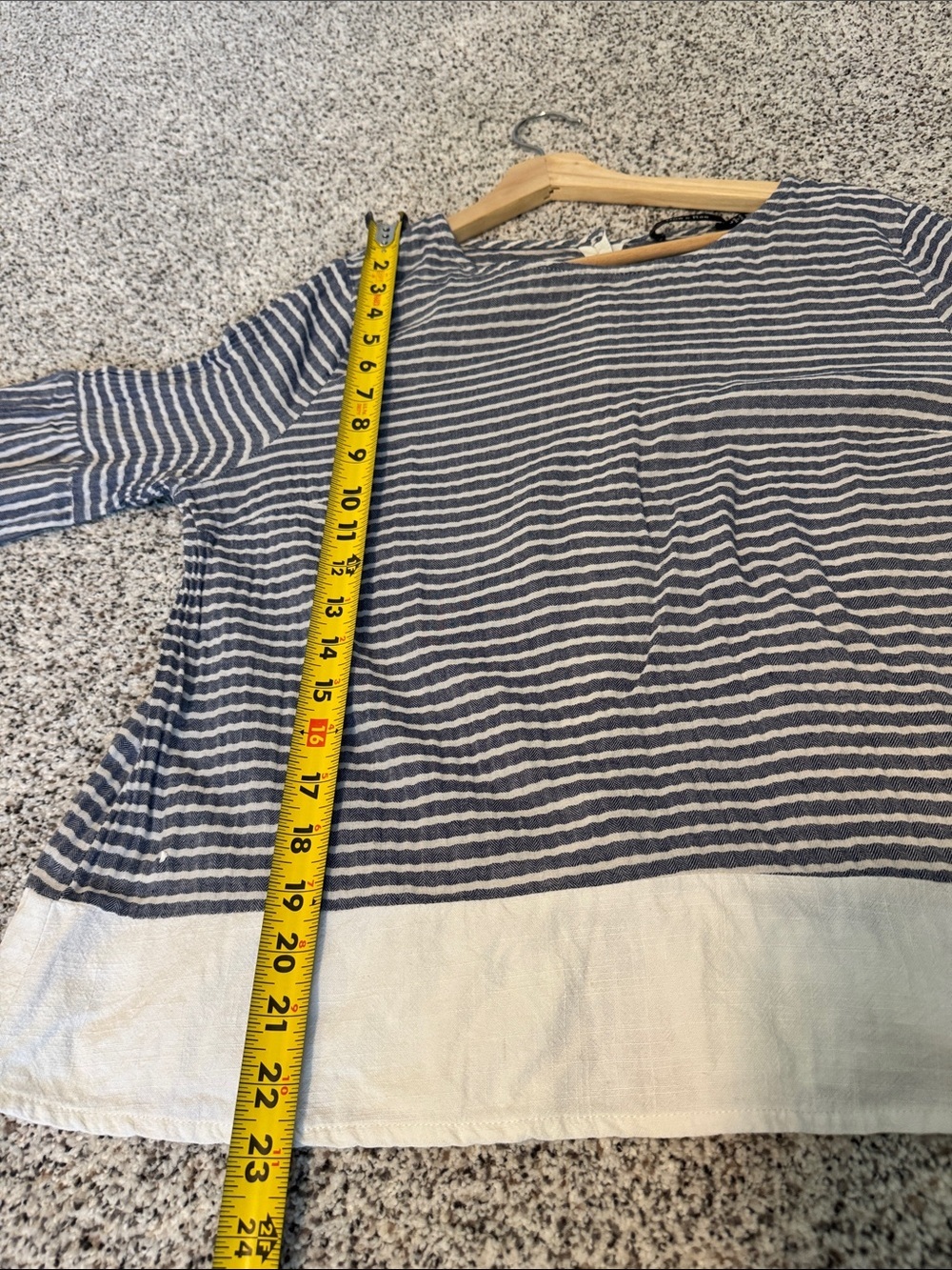 Striped Navy and White Boatneck Tunic with Ruffle Hem - Picture 6 of 8